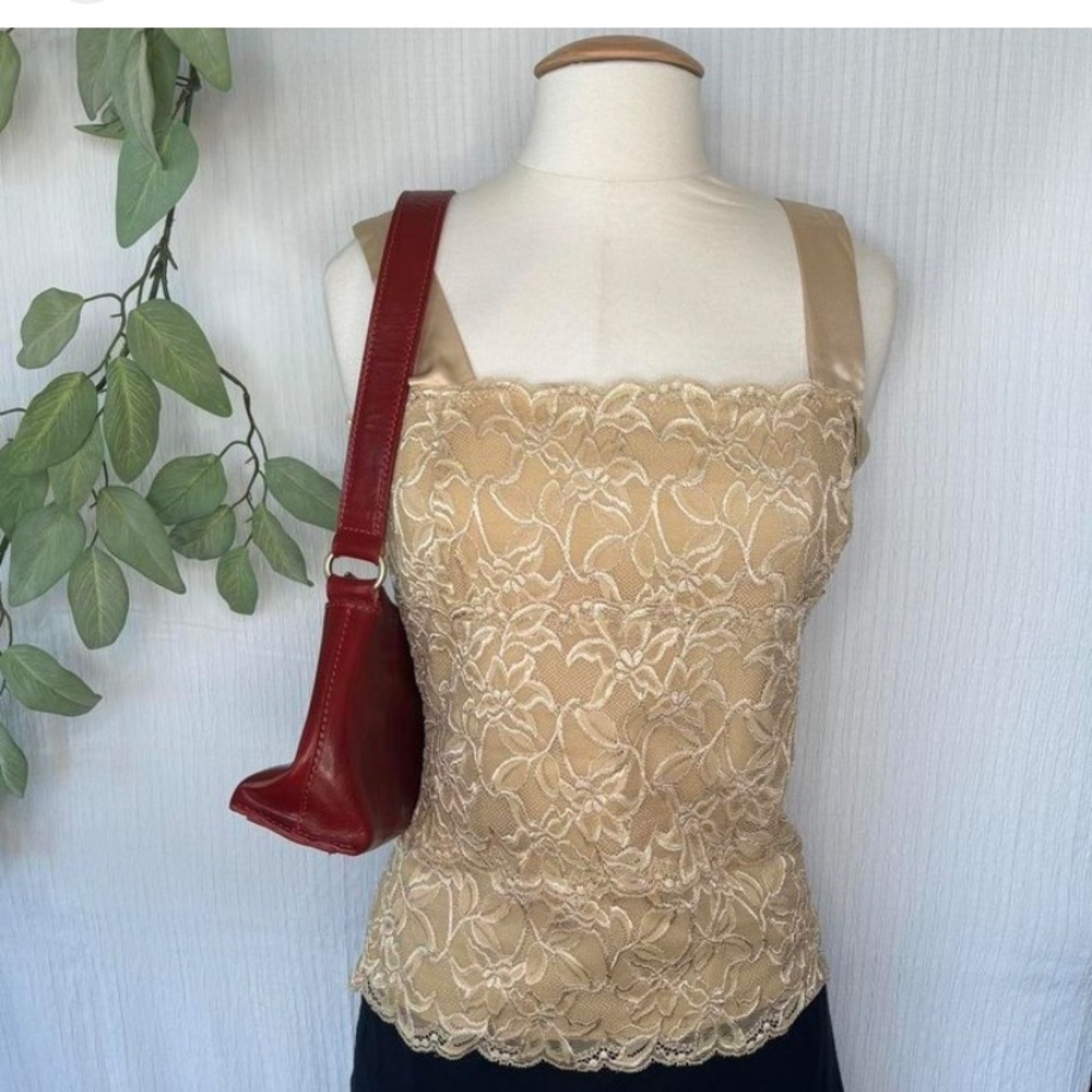 Vintage 90s Champagne/Tan Coldwater Creek Lace Tank Top Blouse
